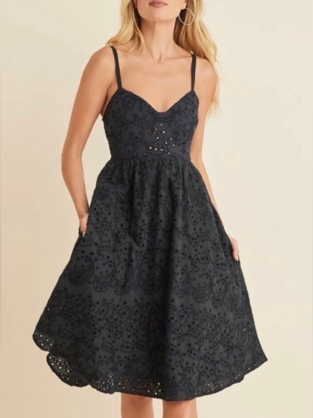 VENUS Black Eyelet Midi Dress with Spaghetti Straps (16)